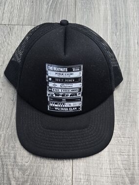 Old School Hip Hop Cassette Tape Black Trucker Hat Wu-Tang Nas Dr. Dre.